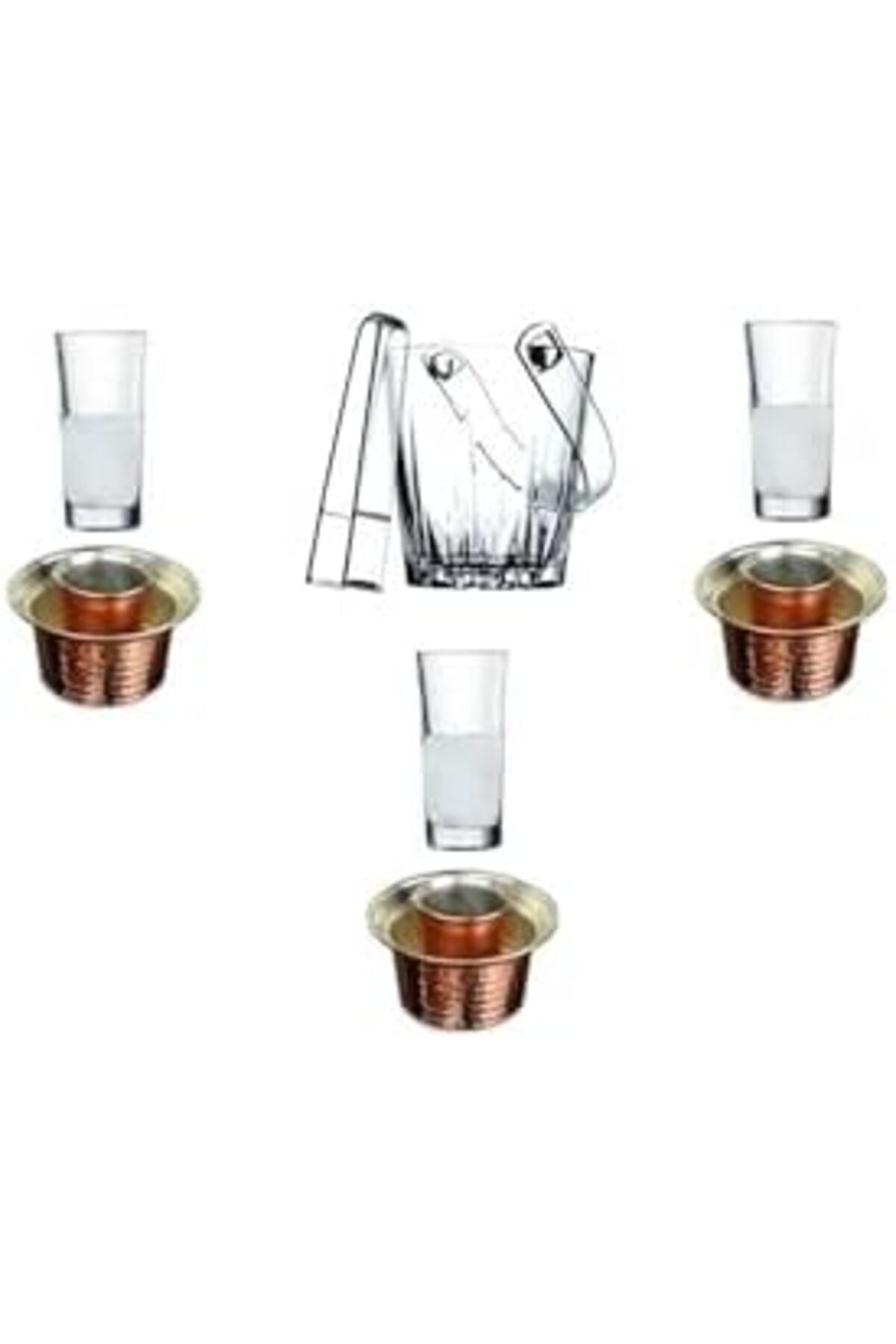 BRF NwoTeknoloji 8 Parça Rakı Bardak Meşrubat Bakır Ehlikeyf Ve Buz Kovası Keyif Seti 1205362