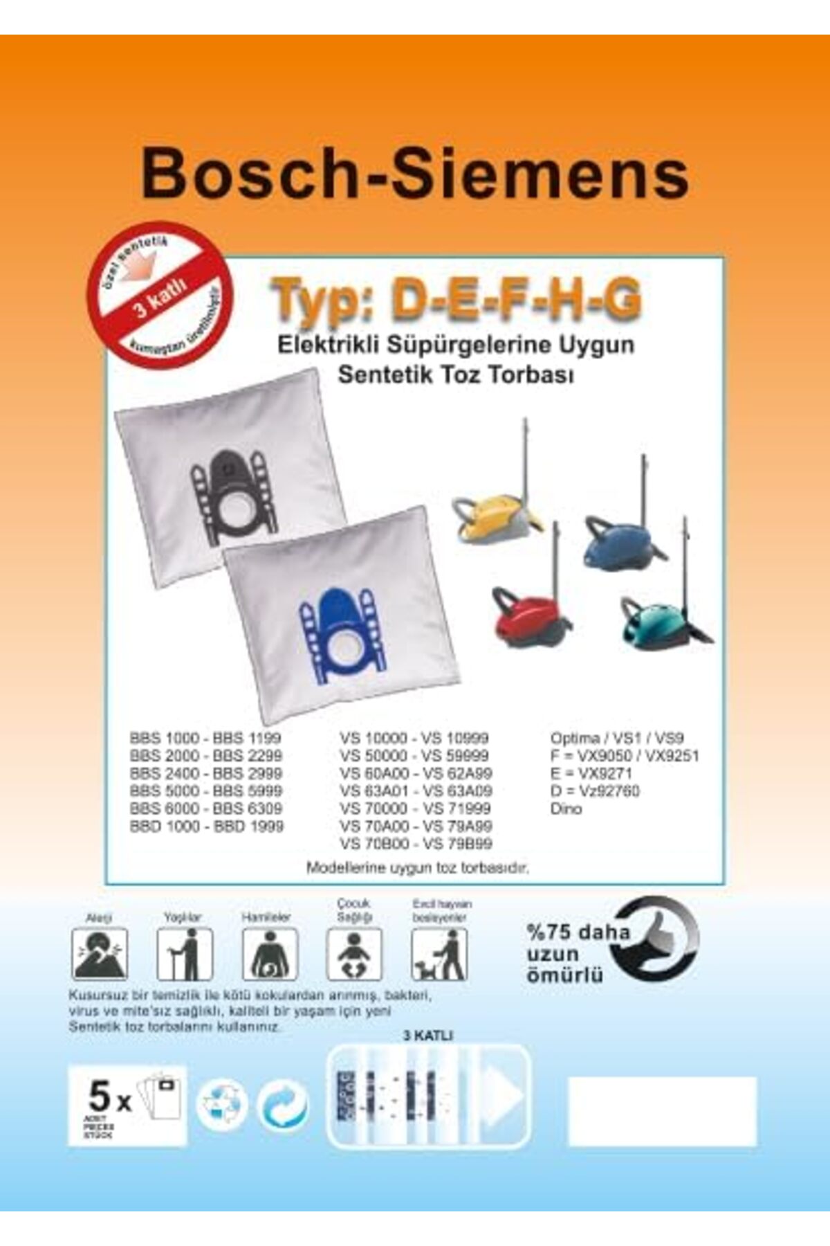 BRF bezless ELEKTRİKLİ SÜPÜRGE SENTETİK TOZ TORBASI - 20 ADET - SİYAH PLASTİK - - MODELLERİ İLE UYUMLU