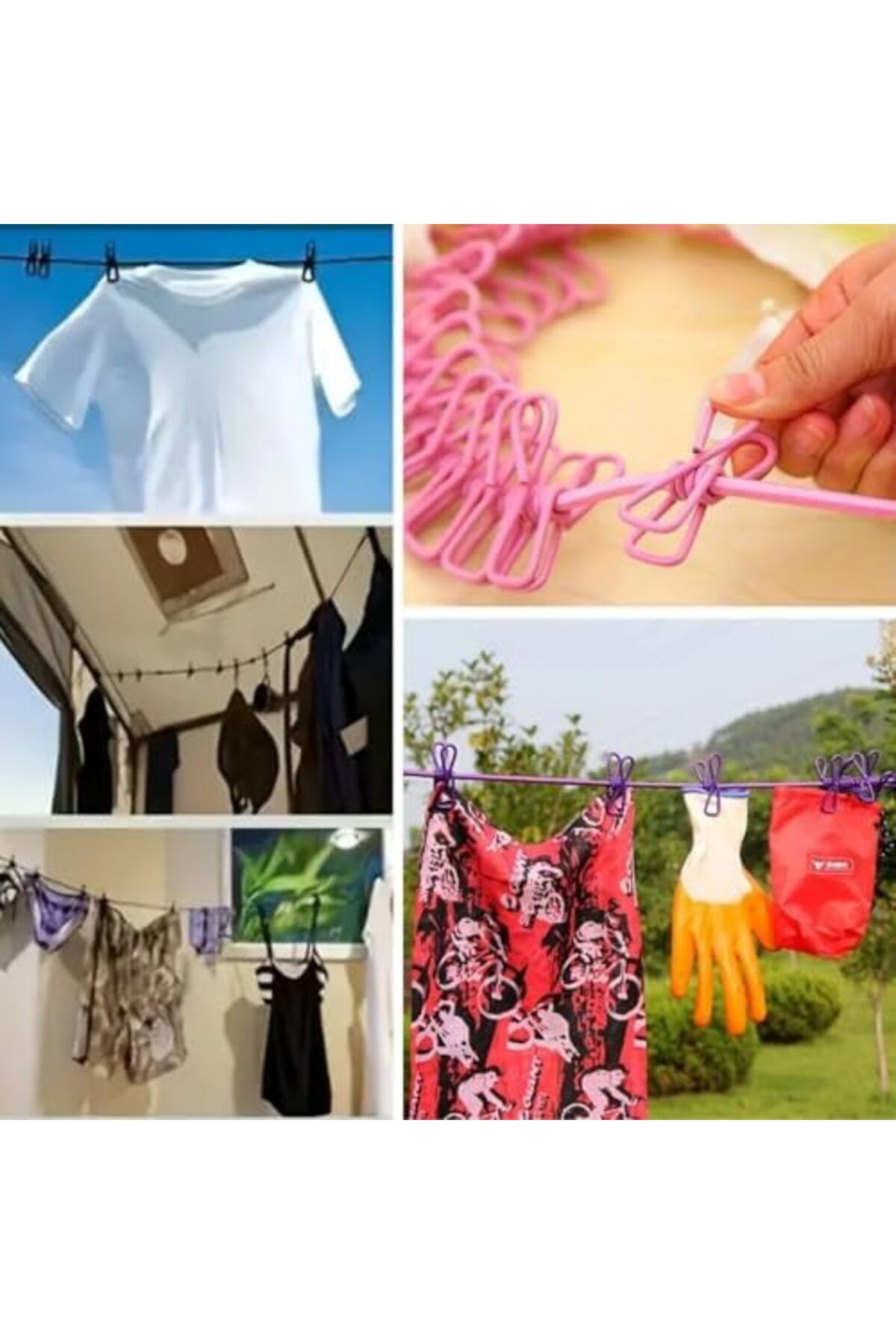 BRF NwoTeknoloji Taşınabilir Seyahat Çamaşır İpi 12 Mandallı Klipsli Lastikli Çamaşır Mandalları 120536