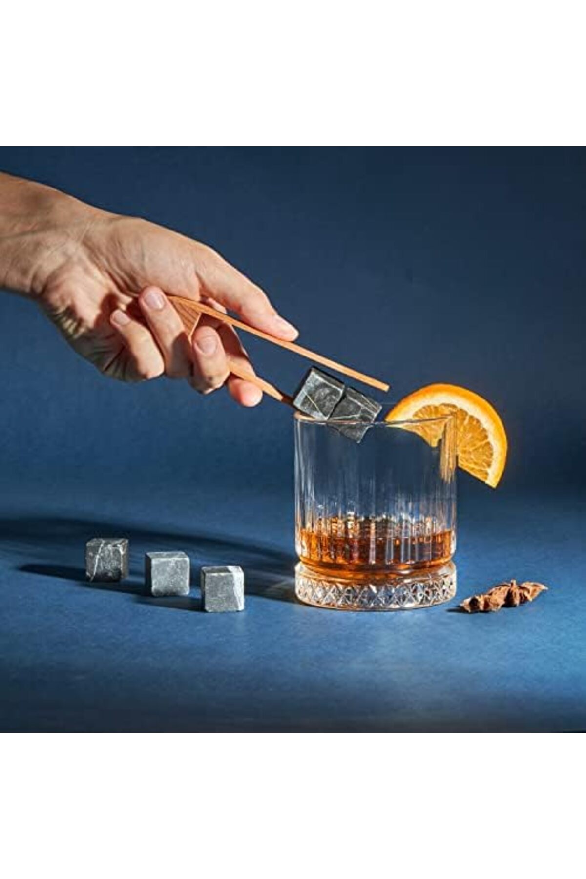 BRF NwoTeknoloji Husband Tasarımlı Ahşap Kutulu Tekli Glasgow Viski Kadeh Seti + 4 Soğutucu Taş Seti 12