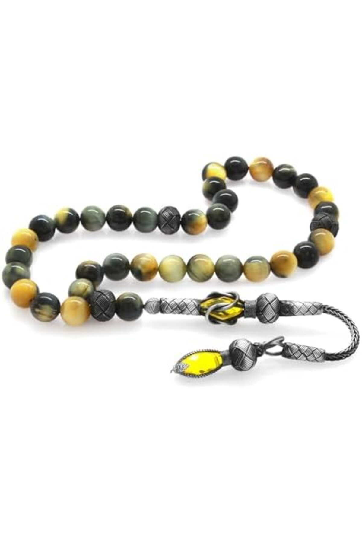 BRF Sahra79 1000 Ayar Gümüş Kazaz Püskül Küre Kesim Karışık Renk Kaplangözü Doğaltaş Tesbih 1176661