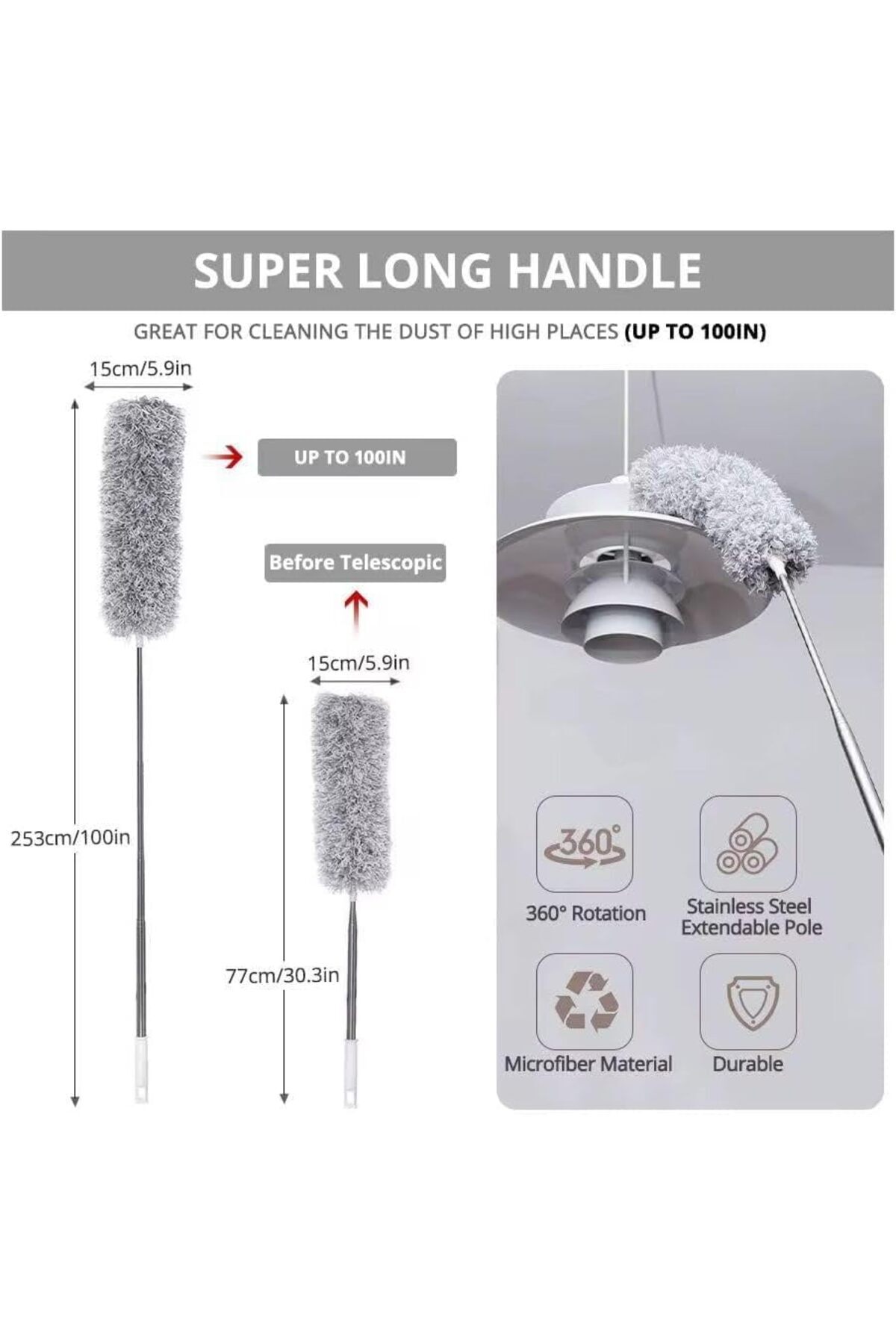 BRF bezless Toz Alma Mop Bükülebilir Teleskopik 3'lü Püskülü Çok Fonksiyonlu Temizlik Seti,Boşluk V
