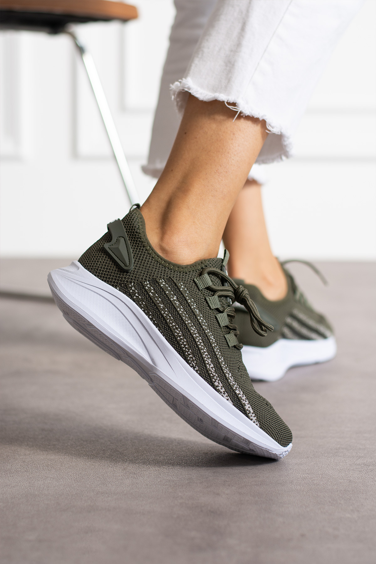 Lugshoes  Haki Buz Unisex Yıkanabilir Rahat Hava Alabilen Kokusuz Triko Spor Ayakkabı Sneaker 015 - Görsel 3