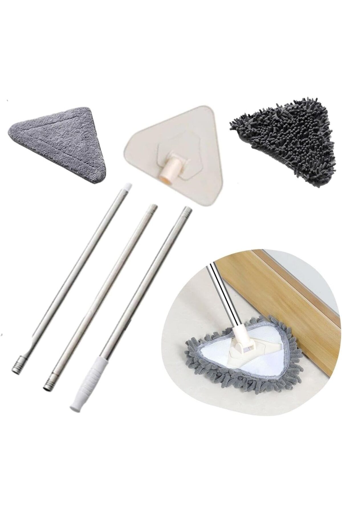 BRF NwoTeknoloji Teleskopik Saplı 150 cm Üçgen Mop Cam Duvar Tavan Parke Temizleyici Mop 1205362