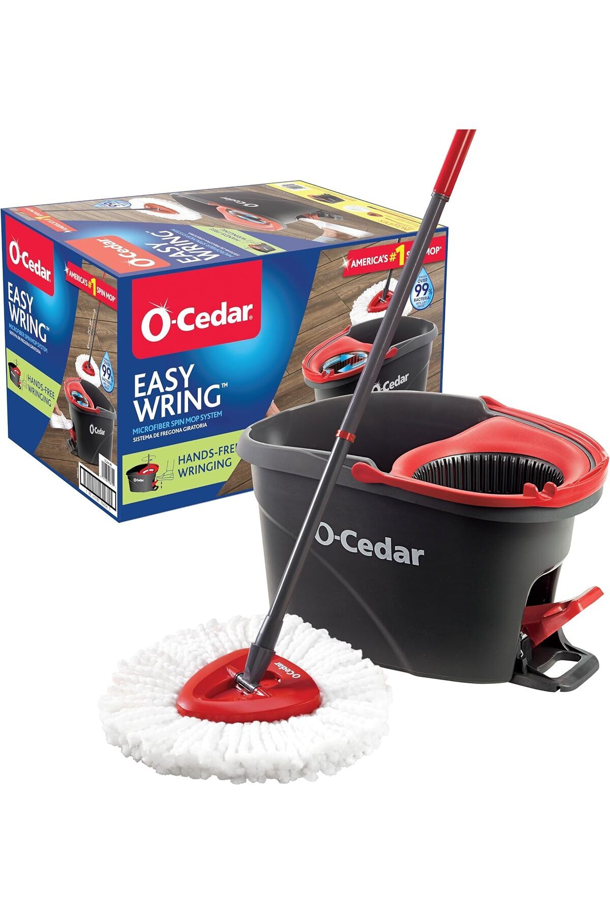 BRF NwoTeknoloji O-Cedar EasyWring Mikrofiber Spin Mop, Kovalı Zemin Temizleme Sistemi, Kırmızı, Gri 12