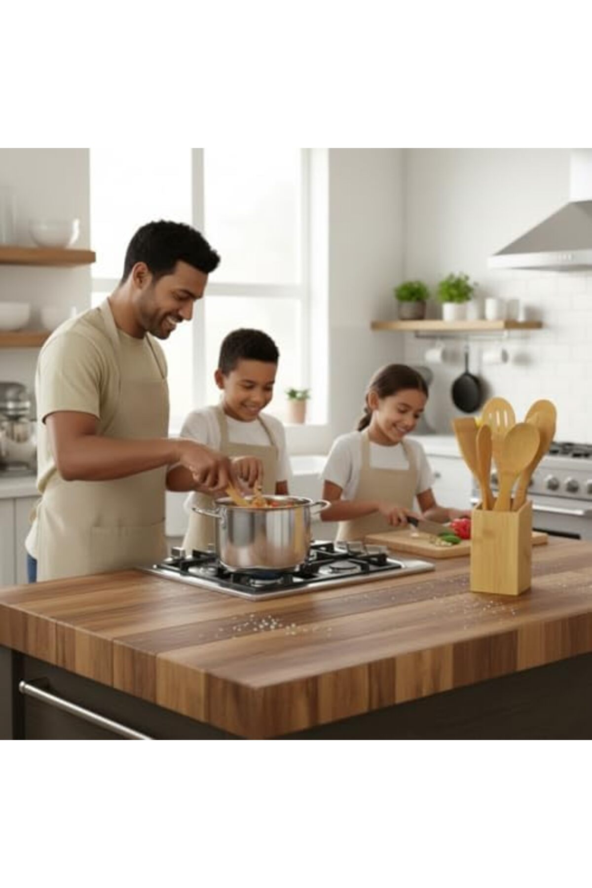 BRF NwoTeknoloji Bambu 6 Parça Mutfak Spatula ve Kaşık Seti | Doğal Ahşap | Çizilmez, Yapışmaz Tencereye