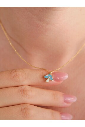 Luvaistanbul Tasarım Mineli Mantar Kolye 14K Altın Kaplama 925K Gümüş