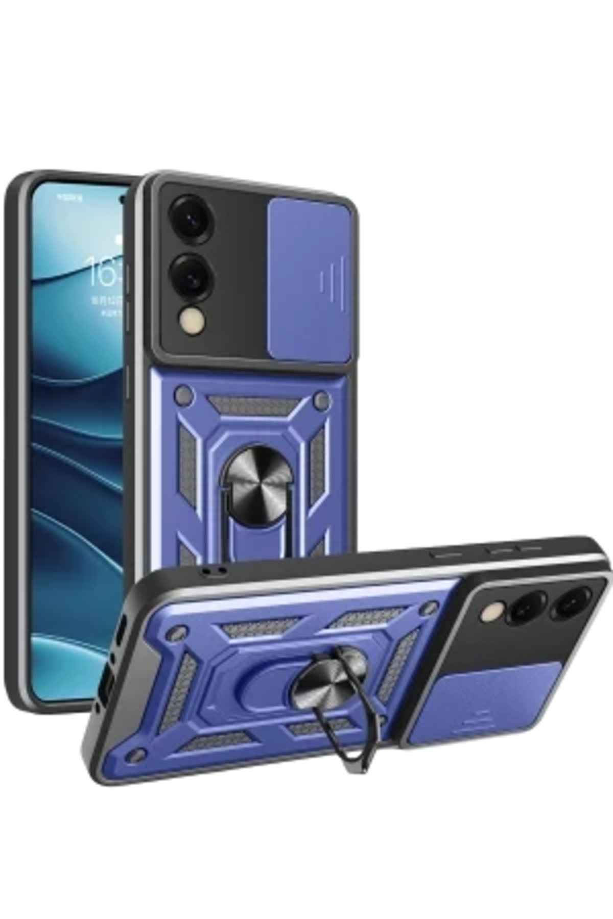 Samsung Galaxy S25 Edge İçin Uyumlu Sürgülü Korumalı Yüzüklü Standlı Magnetic Tpu Tank Kapak
