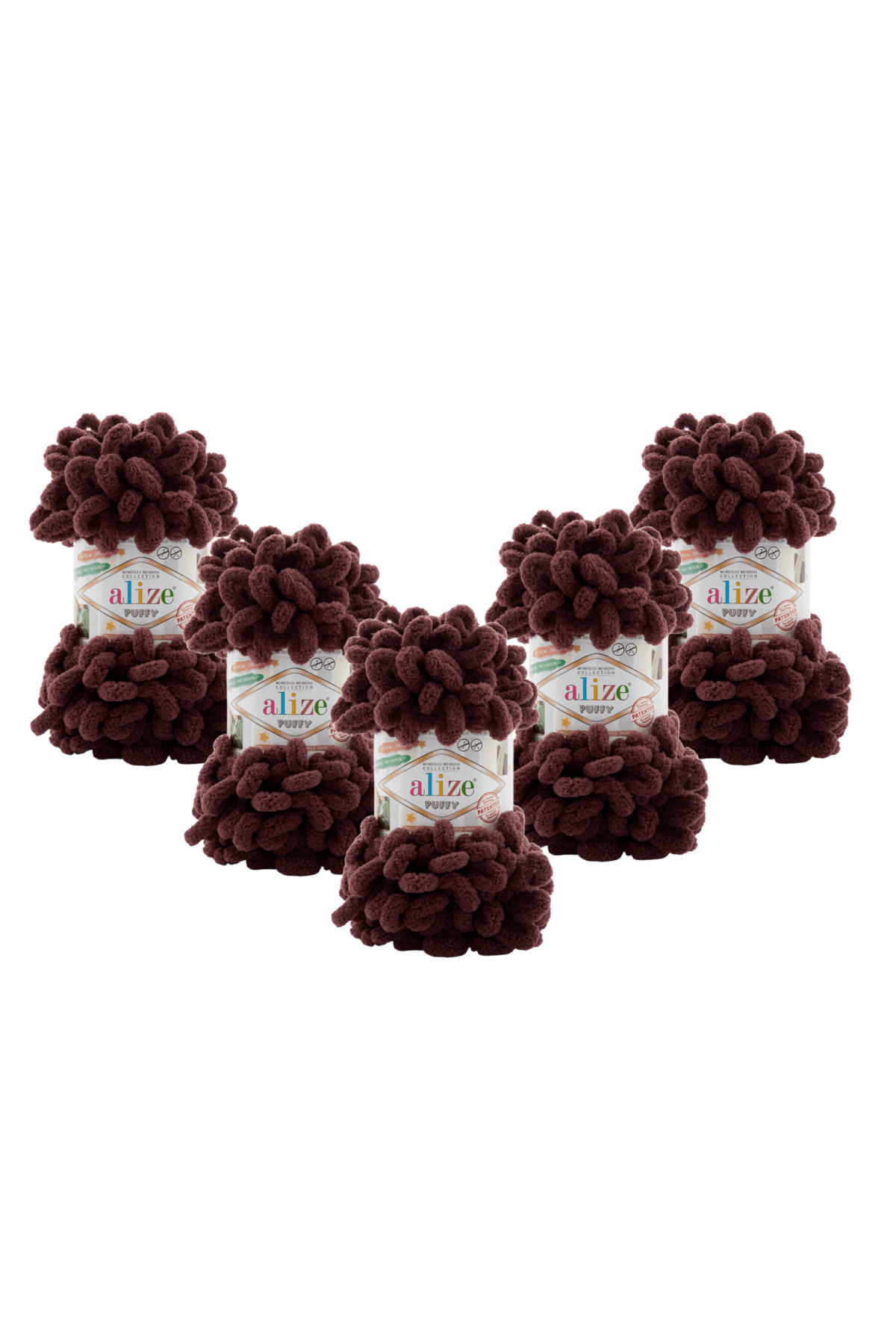 Puffy 993 Red Coffee - 5 Hand Knitting Yarns - Suitable for Blanket and Baby Knitting - 100 Gr. 9 Mt.