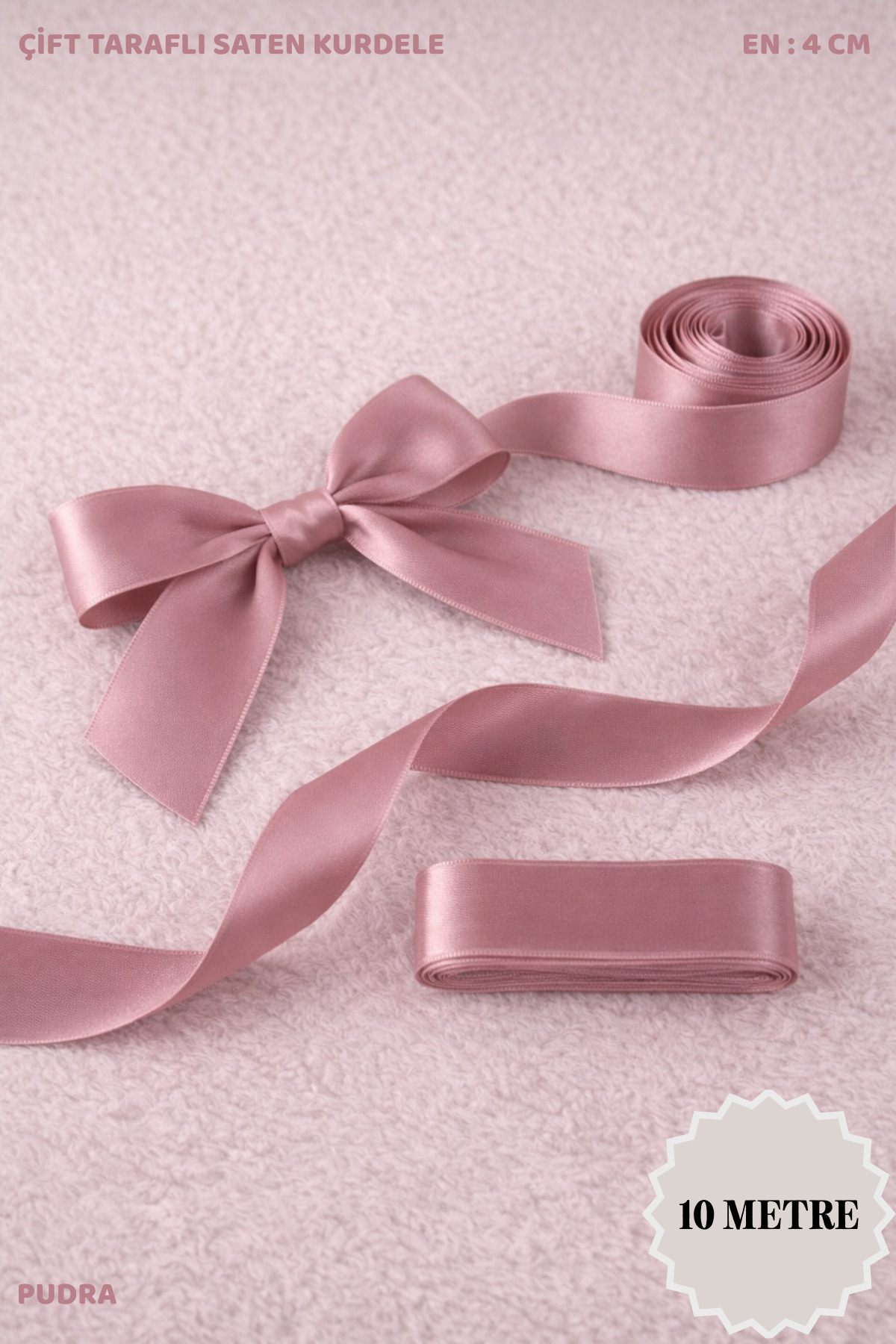 Powder Satin Ribbon 4 cm 10mt - Bundle, Wedding, Engagement, Dowry, Gift, Ornament, Birthday, Party