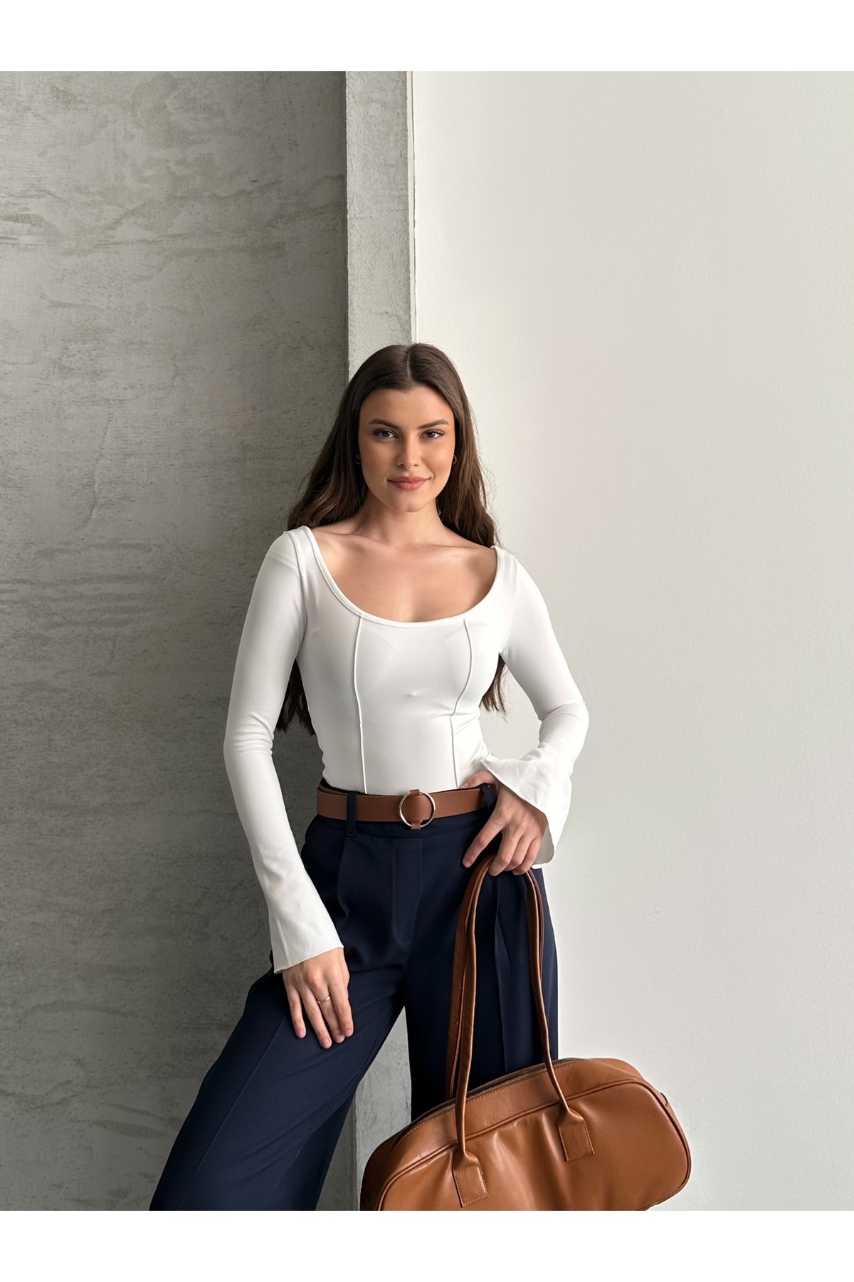 Women's Modal Fabric Sleeve Slit Back Neckline Bodysuit