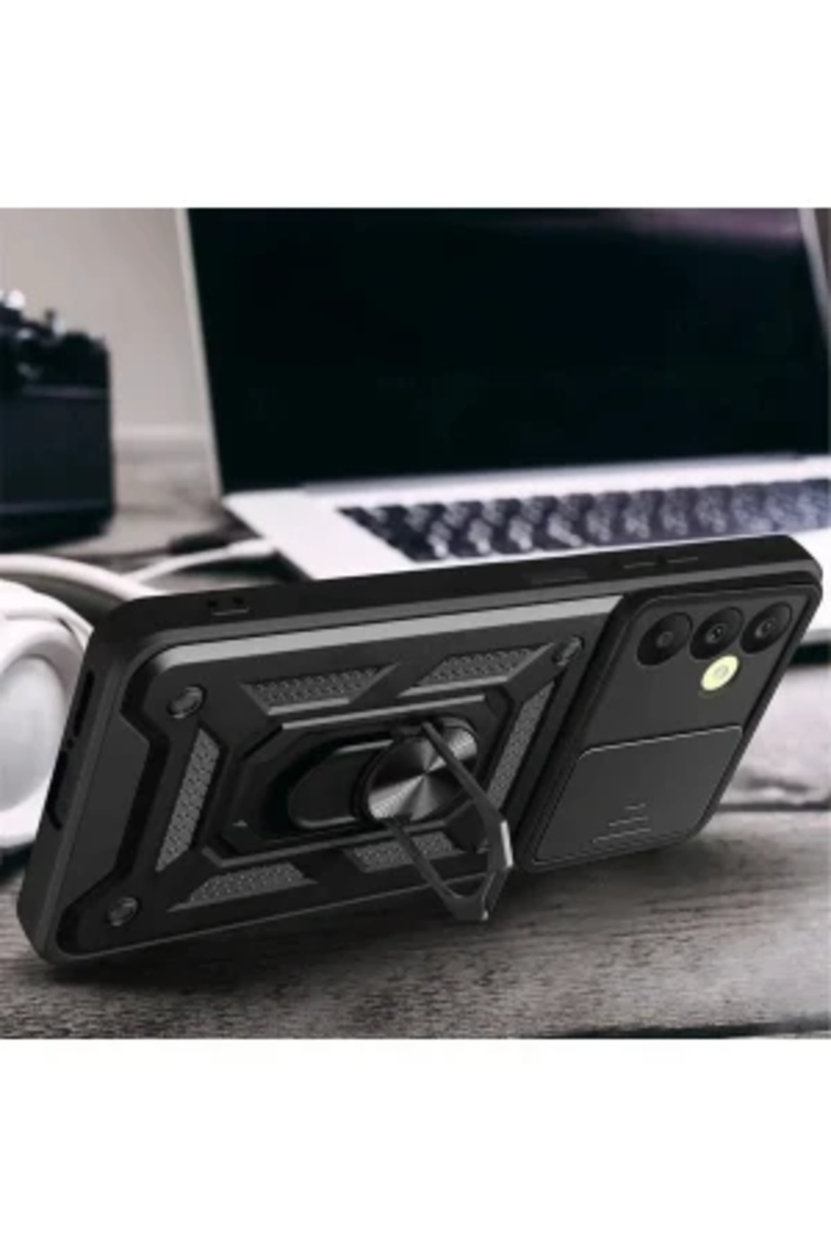 Samsung Galaxy A55 Kılıf İçin Uyumlu Sürgülü Korumalı Yüzüklü Standlı Magnetic Tpu Tank Kapak