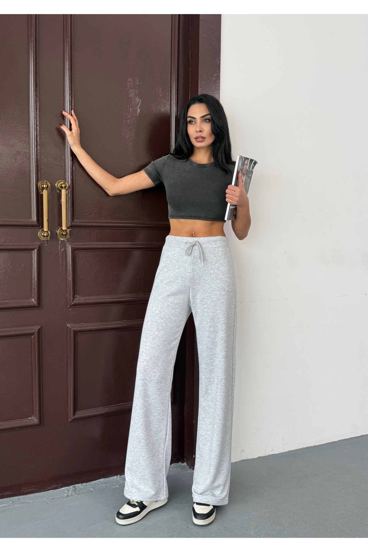 Women's WideLeg Wide Wide Leg Elastic Lace-Up Basic Flat Sweatpants
