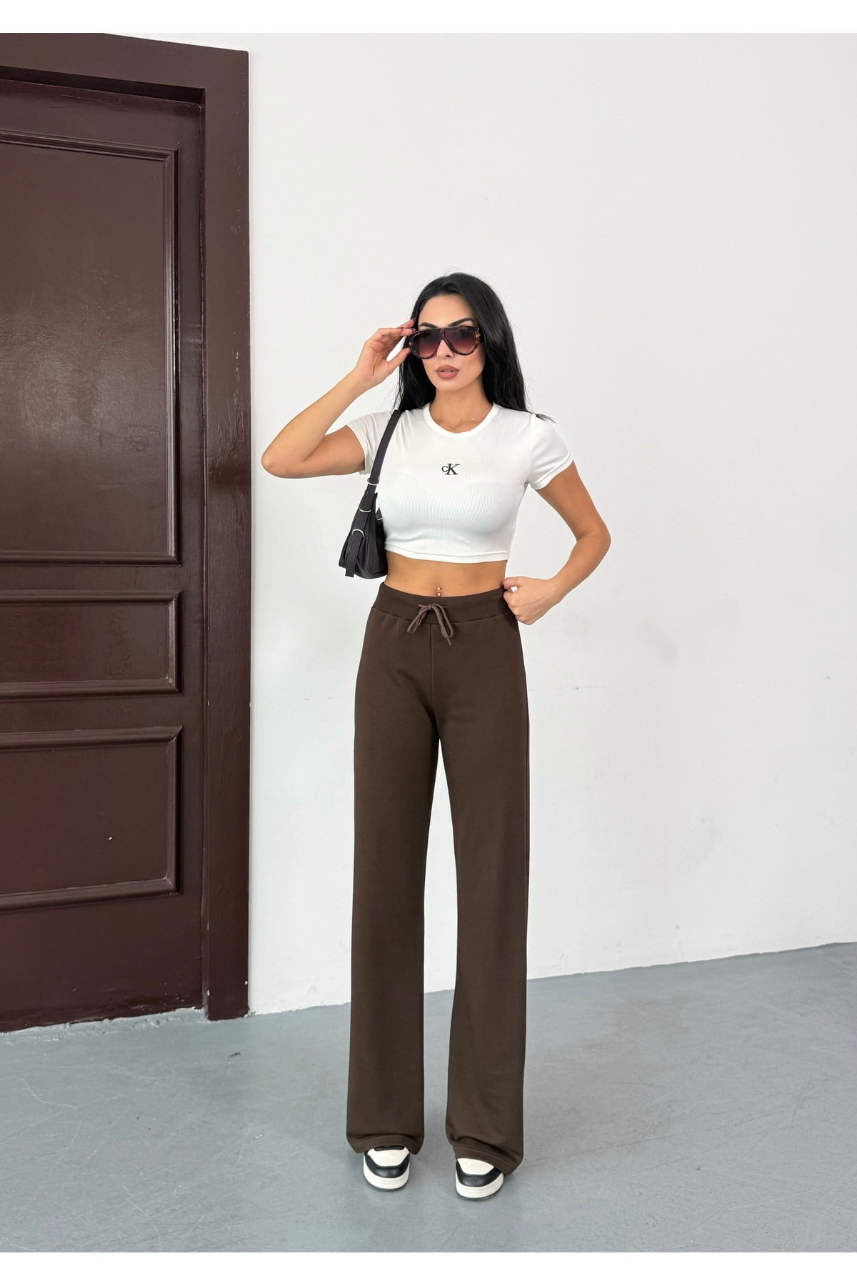 Women's WideLeg Wide Wide Leg Elastic Lace-Up Basic Flat Sweatpants