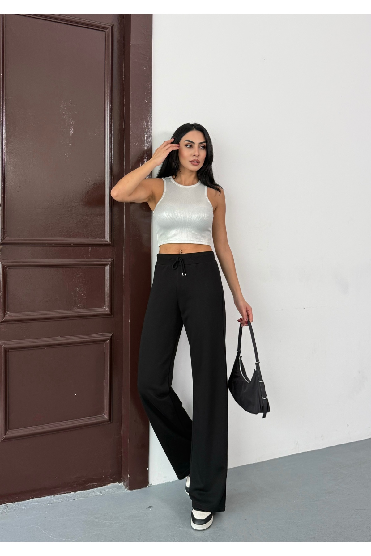 Women's WideLeg Wide Wide Leg Elastic Lace-Up Basic Flat Sweatpants
