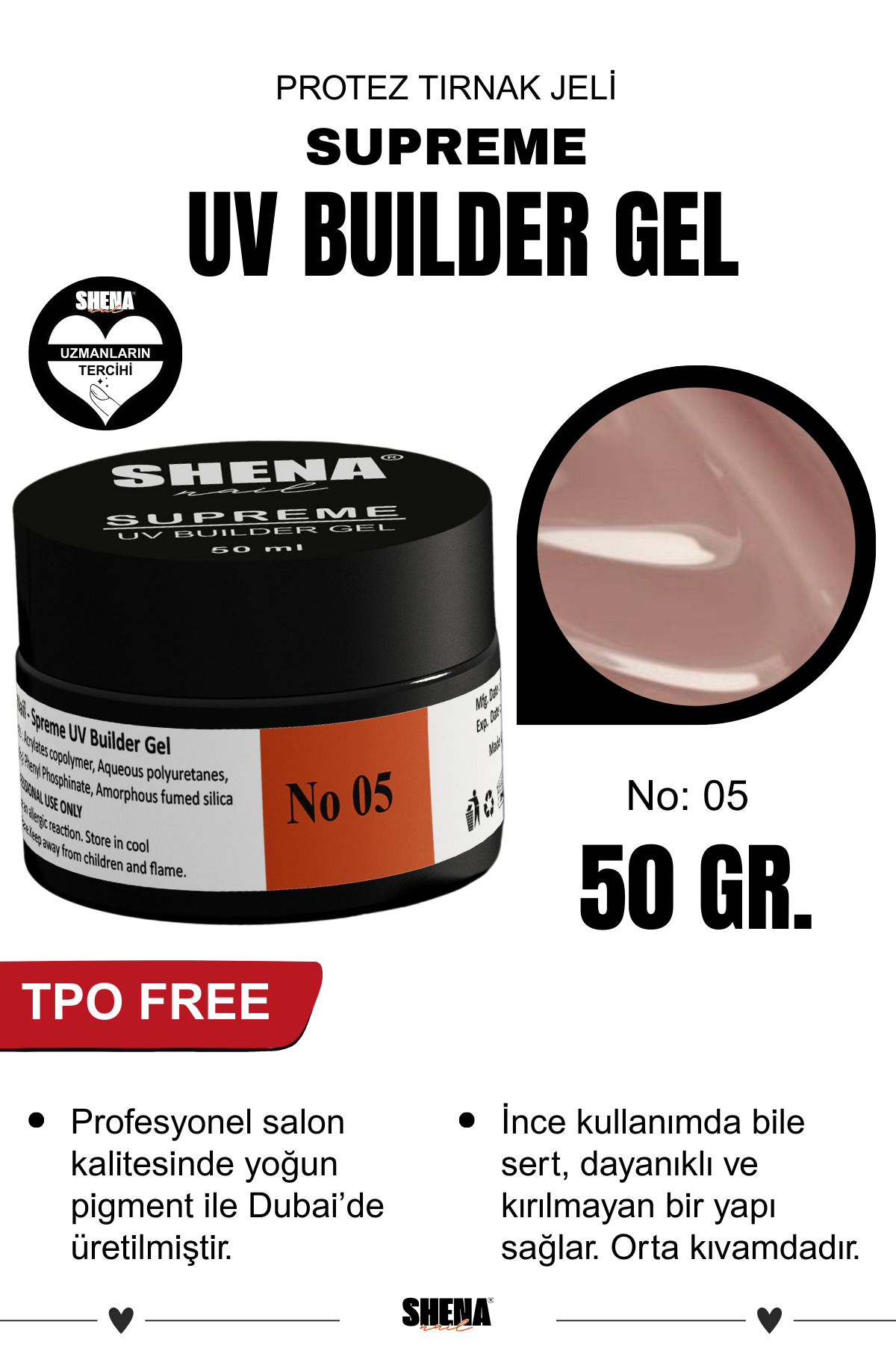 Shena Supreme Protez Tırnak Jeli No: 05 Uv/Led Builder Gel 50 Gr