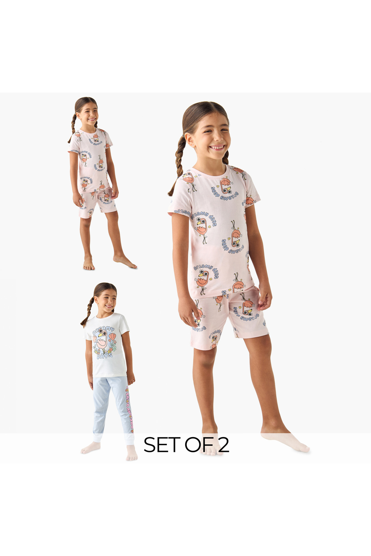 Juniors Flamingo Print T-shirt and Pyjamas - Set of 2