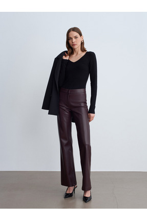 Dilvin 72237 Suni Deri Çan Paça Pantolon-Bordo