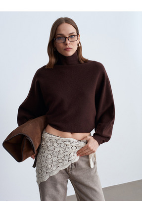 Dilvin 10849 Dik Yaka Yarasa Kol Kazak-Kahve