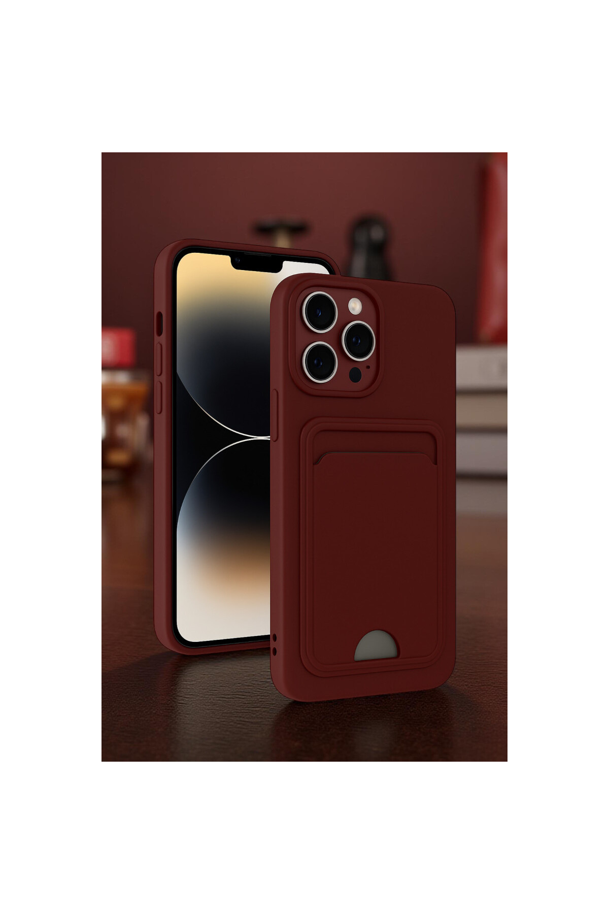 iPhone 15 Pro İçin Uyumlu Kart ve Resim Bölmeli Soft Renkli Silikon Kapak