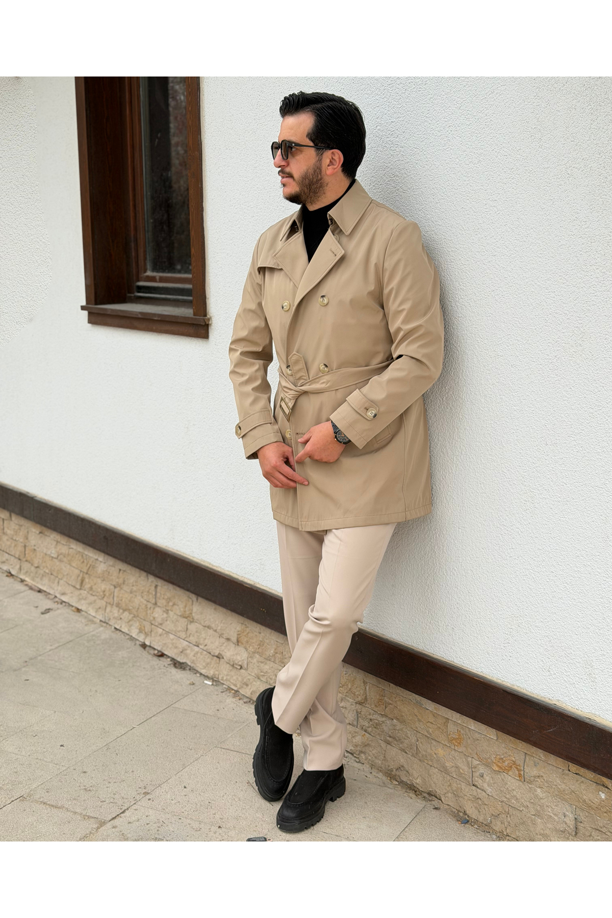 Avni Ceylan Erkek Kuşaklı Çift Düğmeli Trençkot