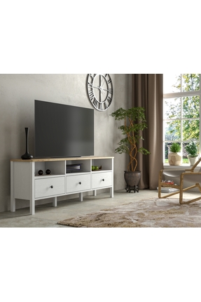 Sakura Ahşap Hunerika Drona çekmeceli tv ünitesi-Wood Beyaz/safir meşe-Minifi...