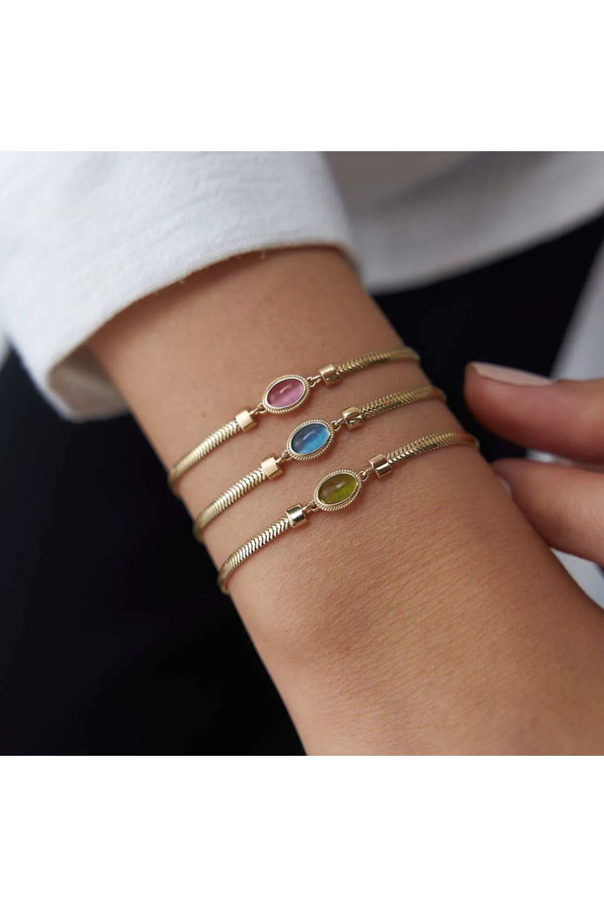 İLKAY KUYUMCULUK Mavi Taşlı Balıksırtı Bileklik