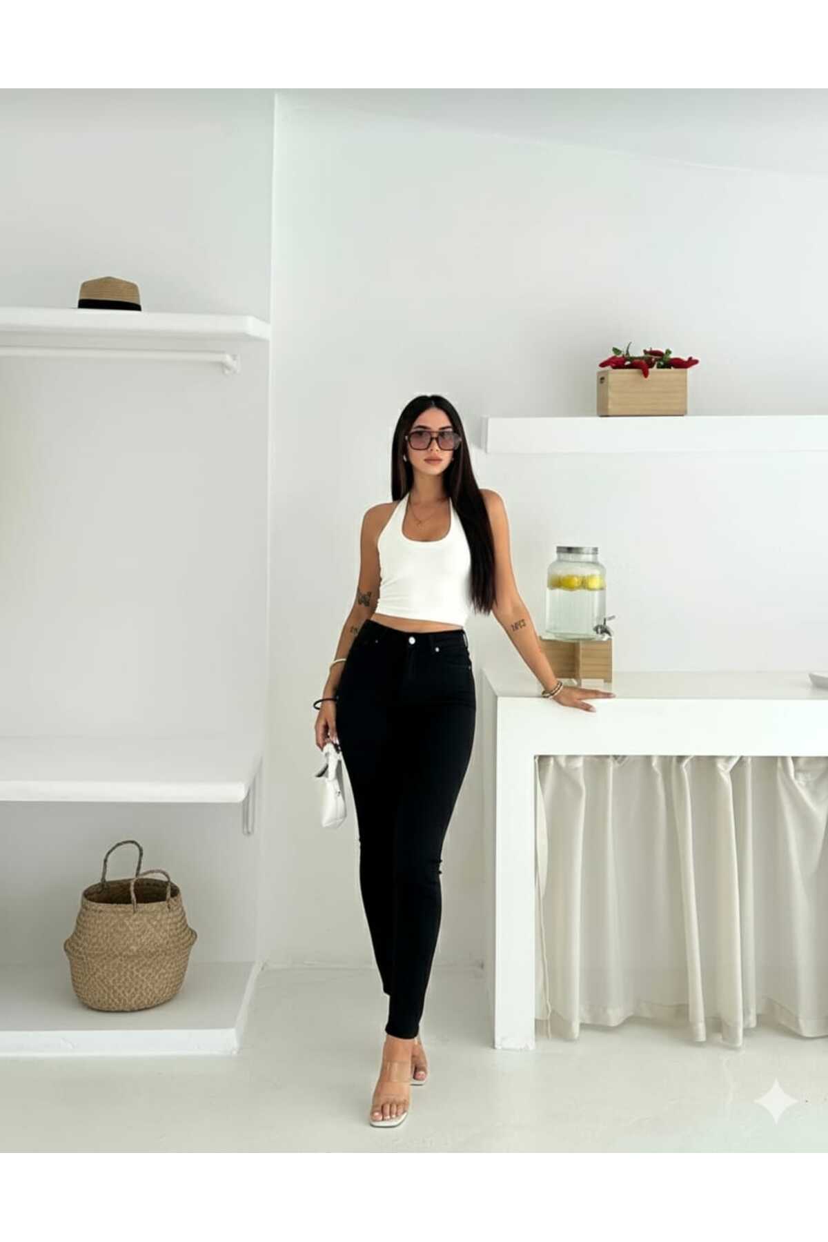 NWC Cold Women Siyah Skinny Kot Pantolon Siyah Toparlayıcı Etkili Likralı Yüksek Bel Jean