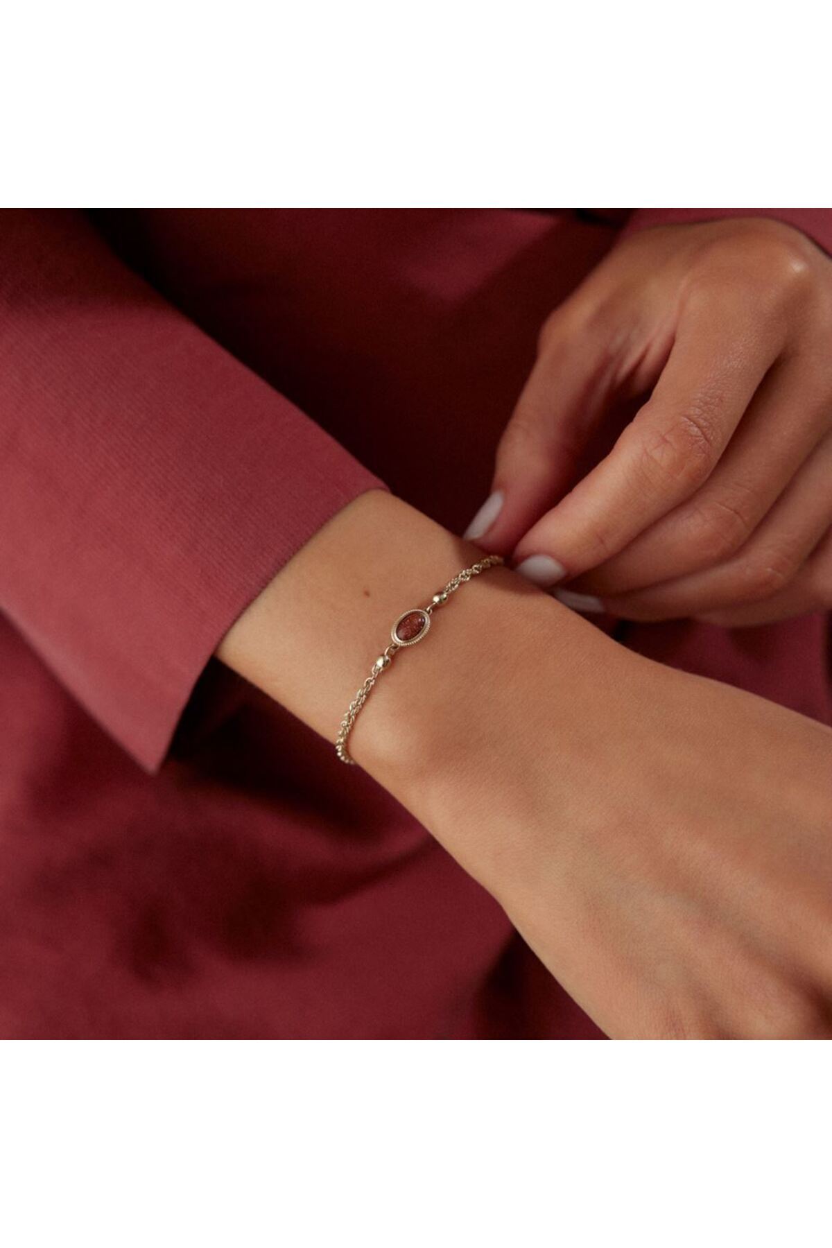 İLKAY KUYUMCULUK Halat Zincir Kahverengi Taşlı Bileklik