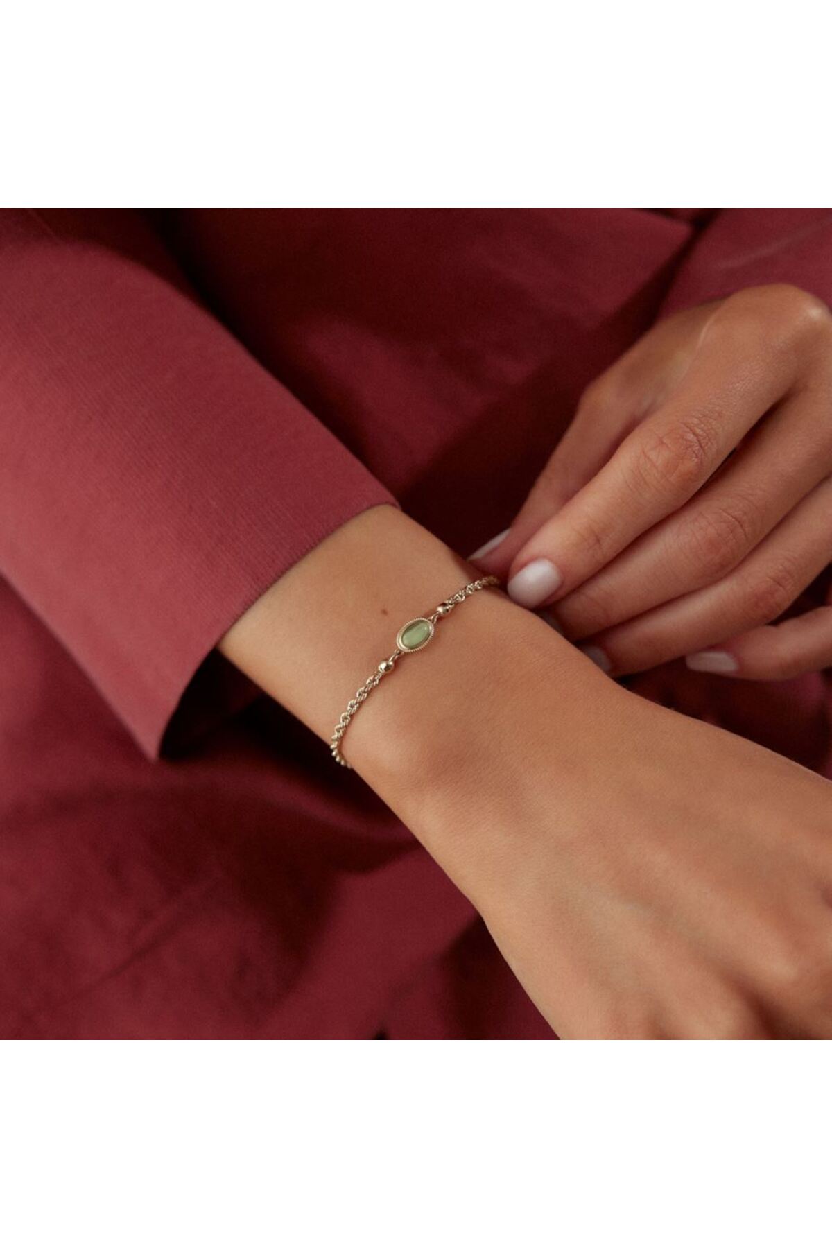 İLKAY KUYUMCULUK Halat Zincir Yeşil Taşlı Bileklik