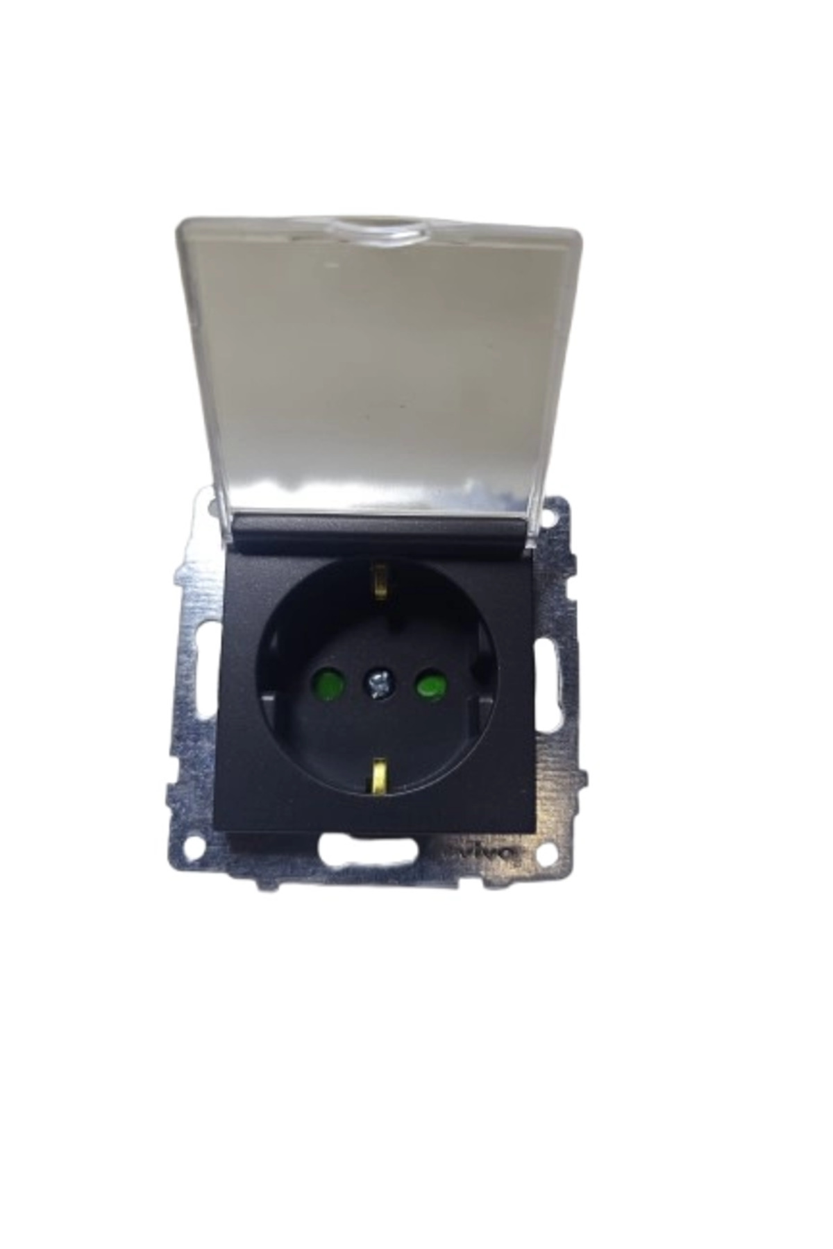 costurera Ovivo Metalik Siyah Kapaklı Topraklı Priz Çocuk Korumalı Çerçevesiz