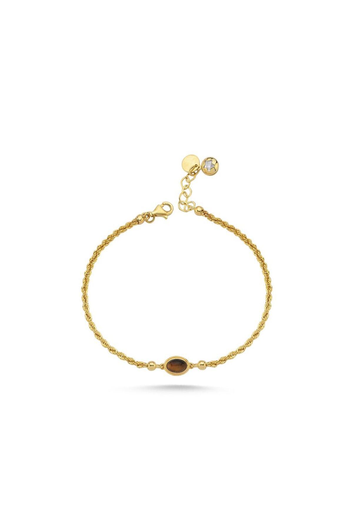 İLKAY KUYUMCULUK Halat Zincir Kahverengi Taşlı Bileklik