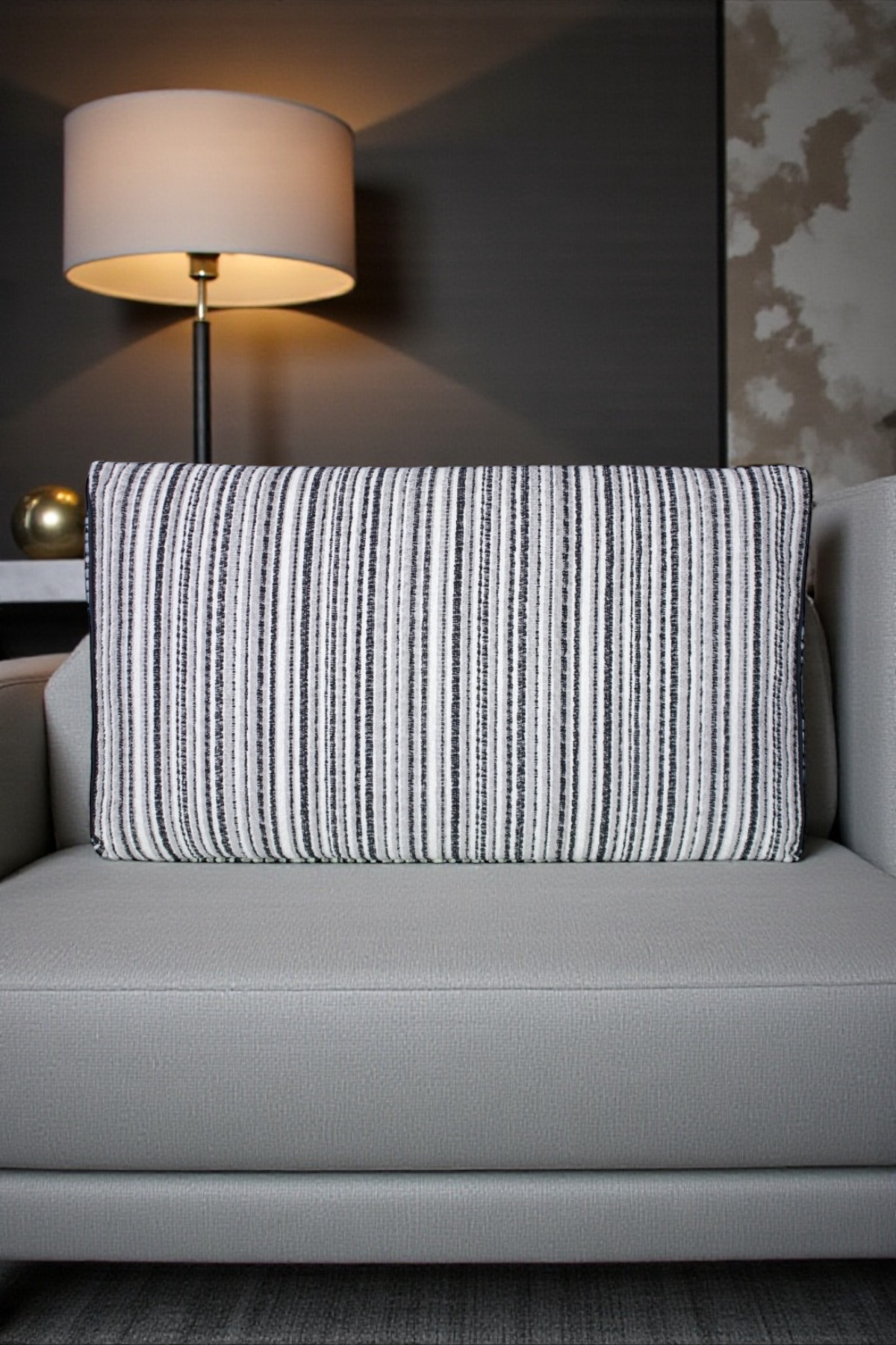 Black Grey, White Striped Linen Matte Velvet Box Model Pillowcase