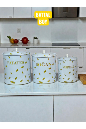 metalshop Lüx Metal Patates Soğan Sarımsak Kovası Sebze Saklama Kabı Desenli