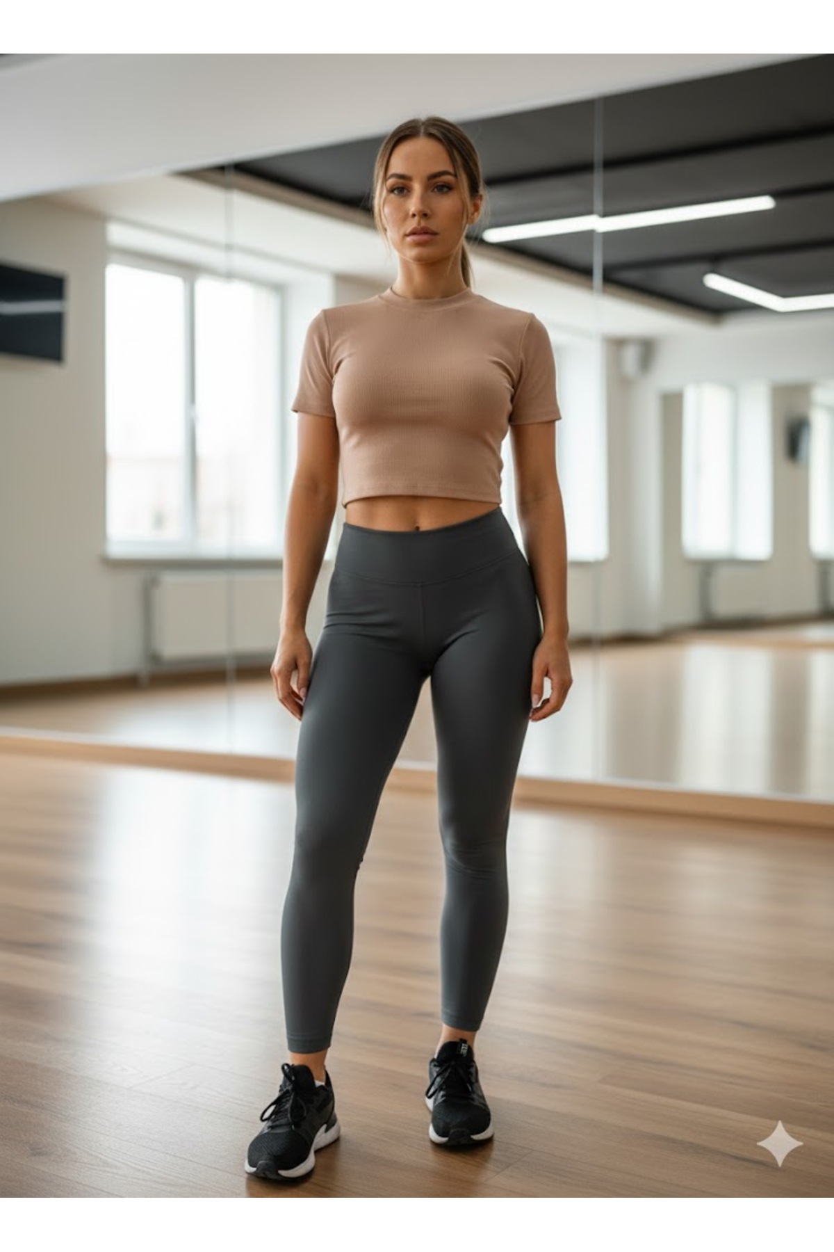 LADY HAZAL Bej Yarım Balıkçı Yarım Kol Slimfit Fitilli Kaşkorse Spor Body Hzlyarım01kaş