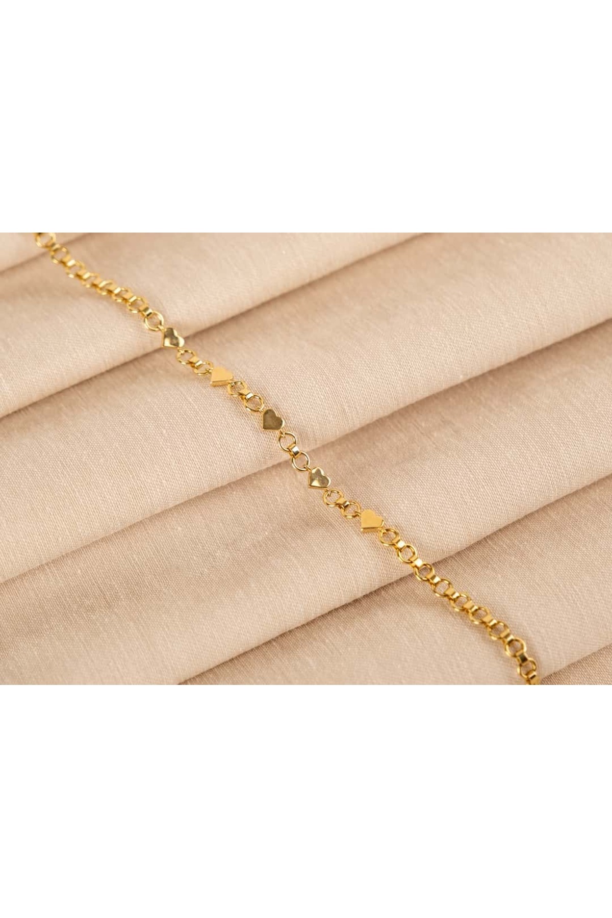 Safir Kuyumculuk Lovely Altın Kalp Halka Zincir Bileklik