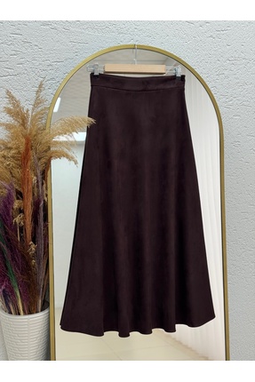 MİHRA STORE Gönül Süet Etek MT.001-BN4272 Koyu Kahve