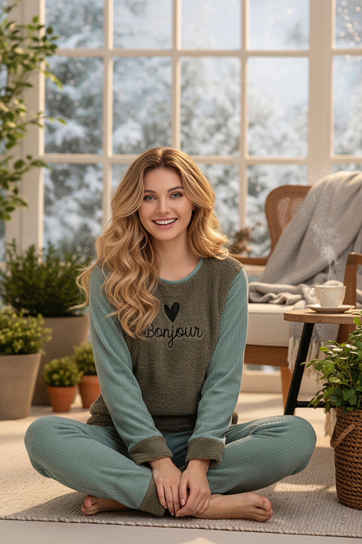 rindahomewear ΣΕΤ ΓΥΝΑΙΚΕΙΑ ΠΙΤΖΑΜΑ ΜΕ ΜΑΚΡΥ ΜΑΝΙΚΙΑ WELLSOFT ΜΕ ΣΧΕΔΙΟ