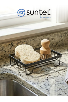 Suntel Siyah Metal Çok Amaçlı Sabunluk ve Süngerlik Tezgah Üstü Banyo Mutfak ...