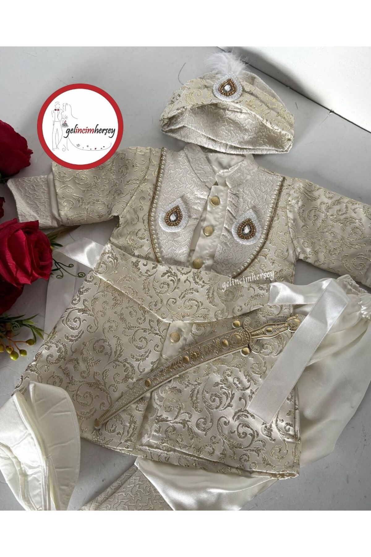 Gelincimherşey 1 Yaş Erkek Bebek Sünnet Takımı – Osmanlı Detaylı Şehzade Konsept Mevlüt Kıyafeti fotoğrafı 2 (önizleme)