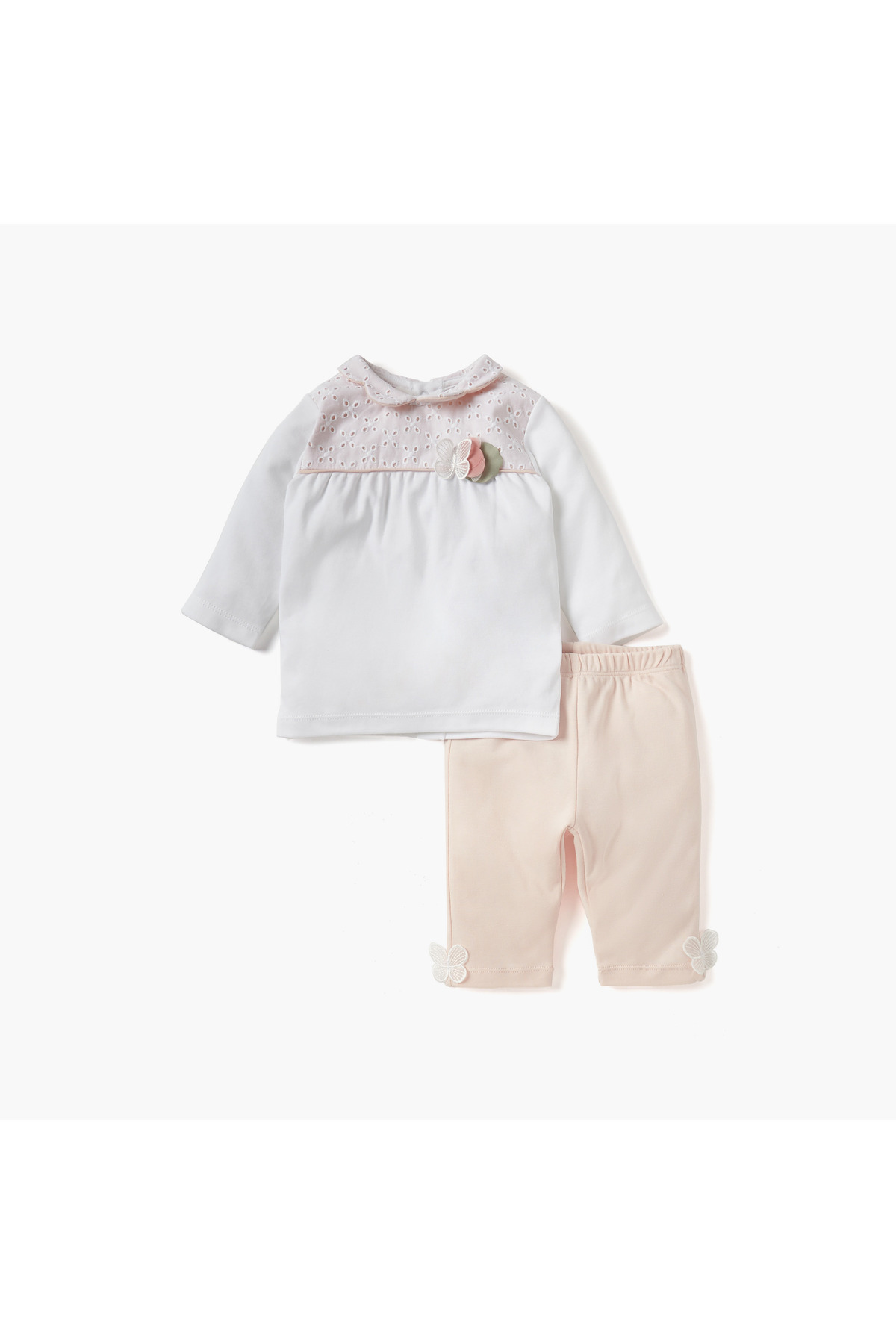 giggles Schiffli Butterfly Applique Top and Solid Pyjama Set