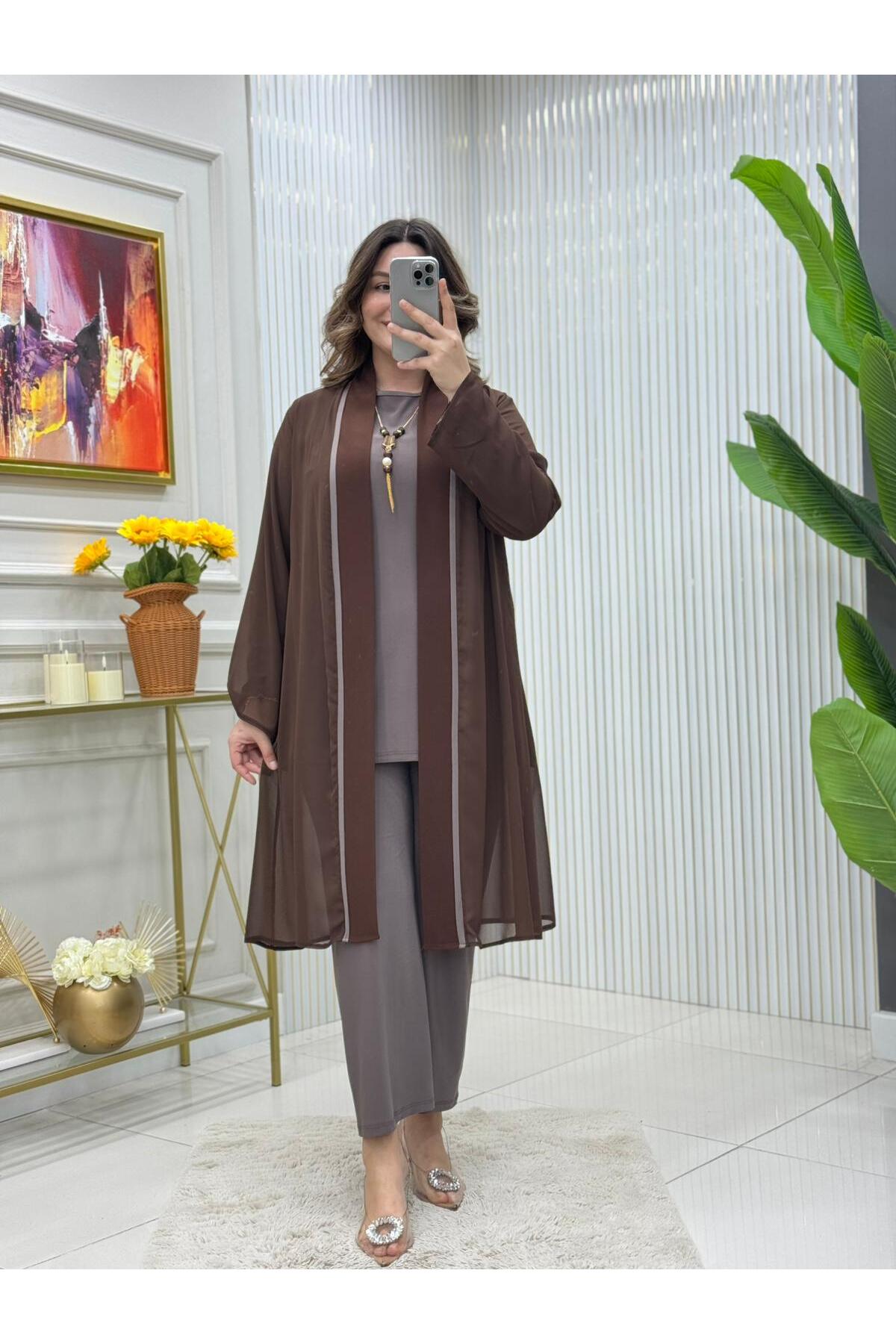 Modam Bella Büyük Beden Biyeli Üçlü Takım