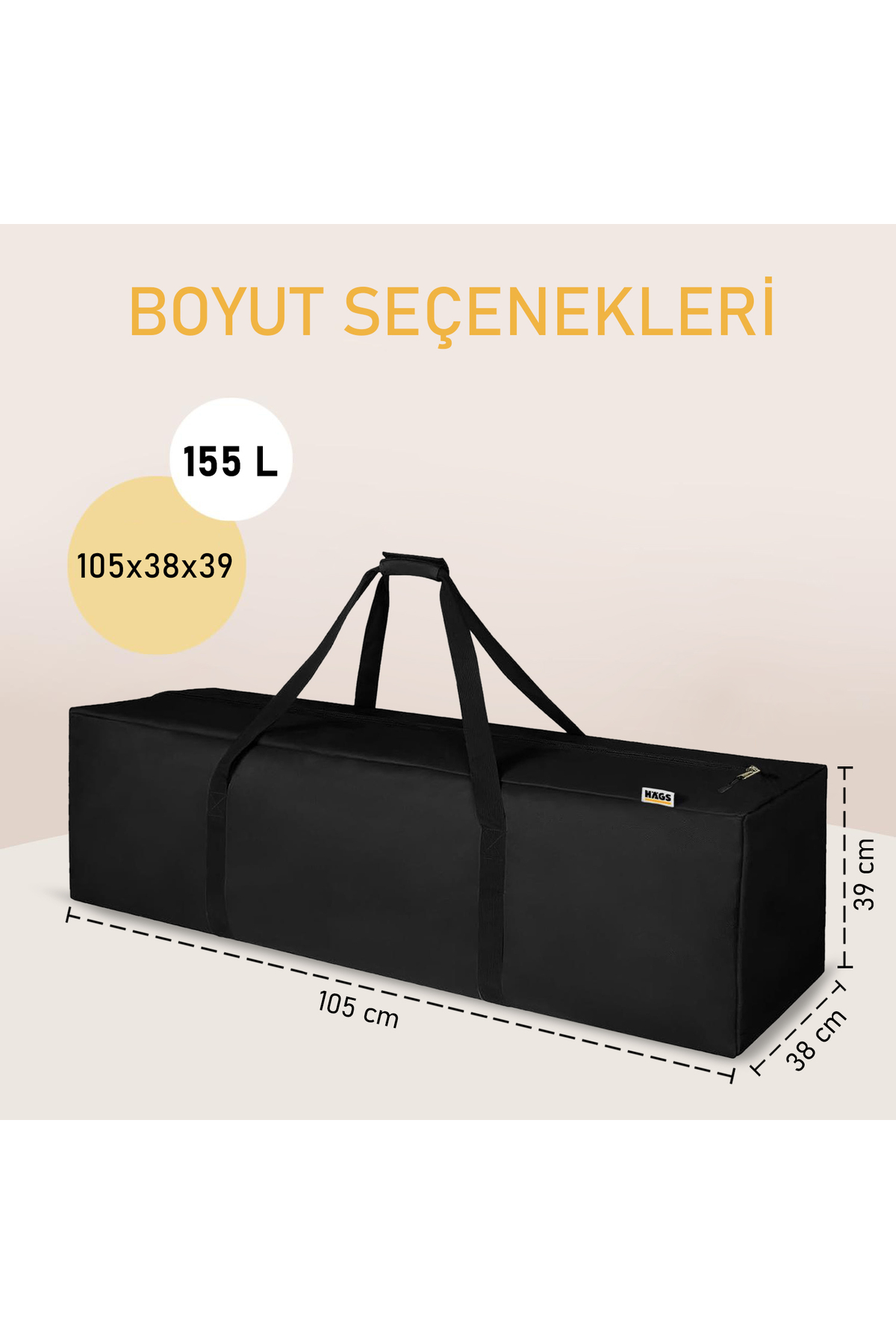 HAEGS Taşıma Çantası, Çok Amaçlı Fermuarlı Dayanıklı Seyahat, Hurç 155L (105 x 38 x 39 cm) - Siyah görsel 2