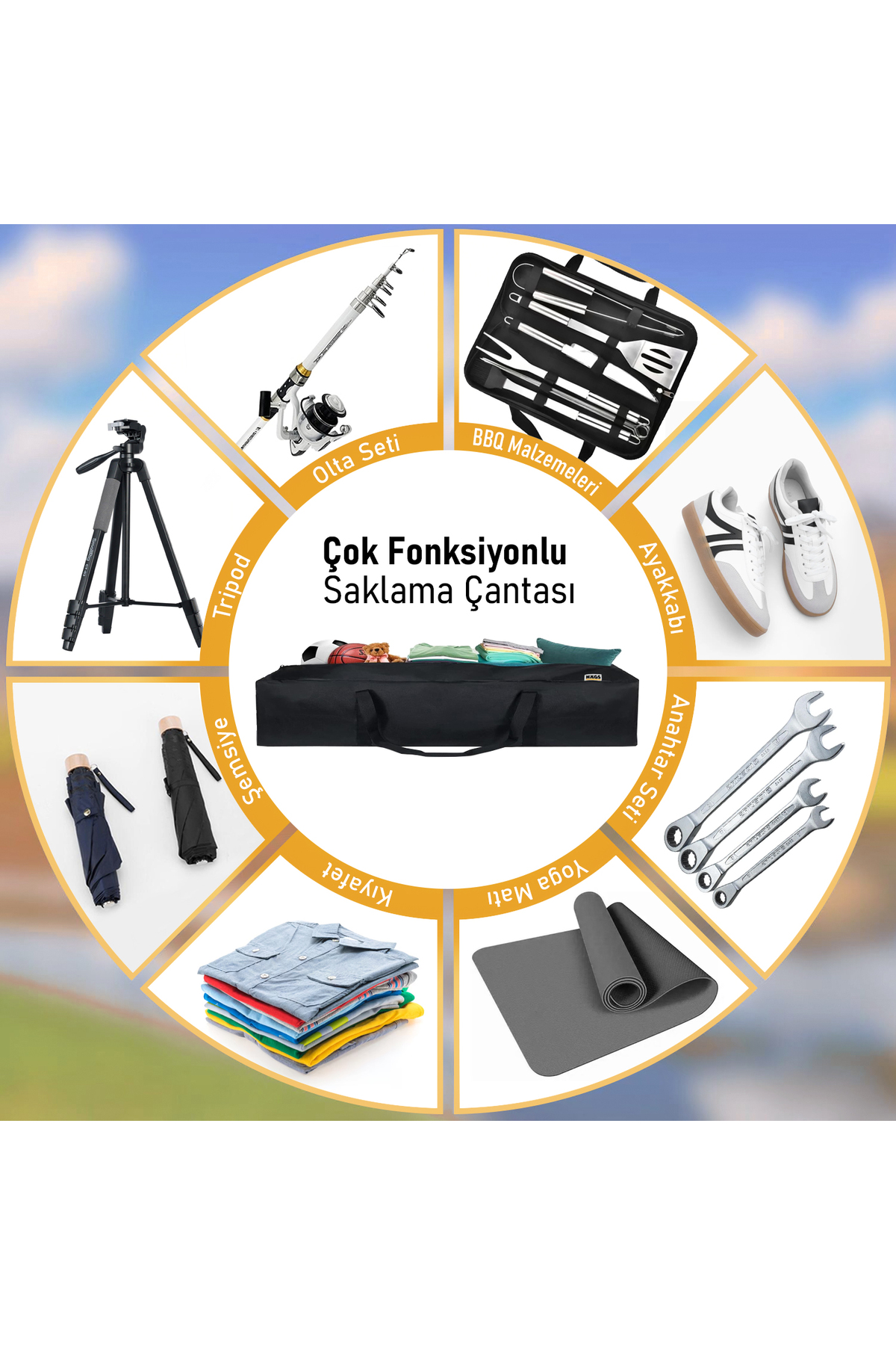 HAEGS Taşıma Çantası, İnce Uzun Çok Amaçlı Kamp Sandalyesi Tripod Çantası 25L (90 x 17 x 17 cm)Siyah görsel 6