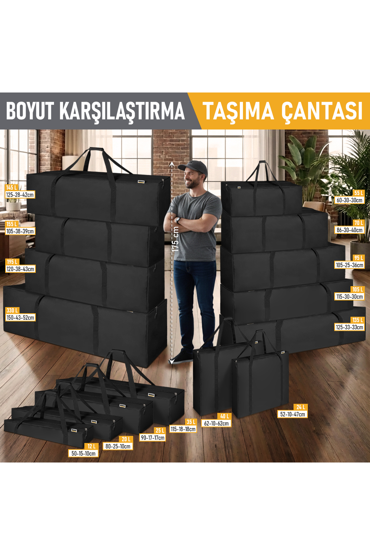 HAEGS Taşıma Çantası, İnce Yassı Çok Amaçlı Fermuarlı Kamp Masası Çantası 40L (62 x 10 x 62cm) Siyah görsel 4