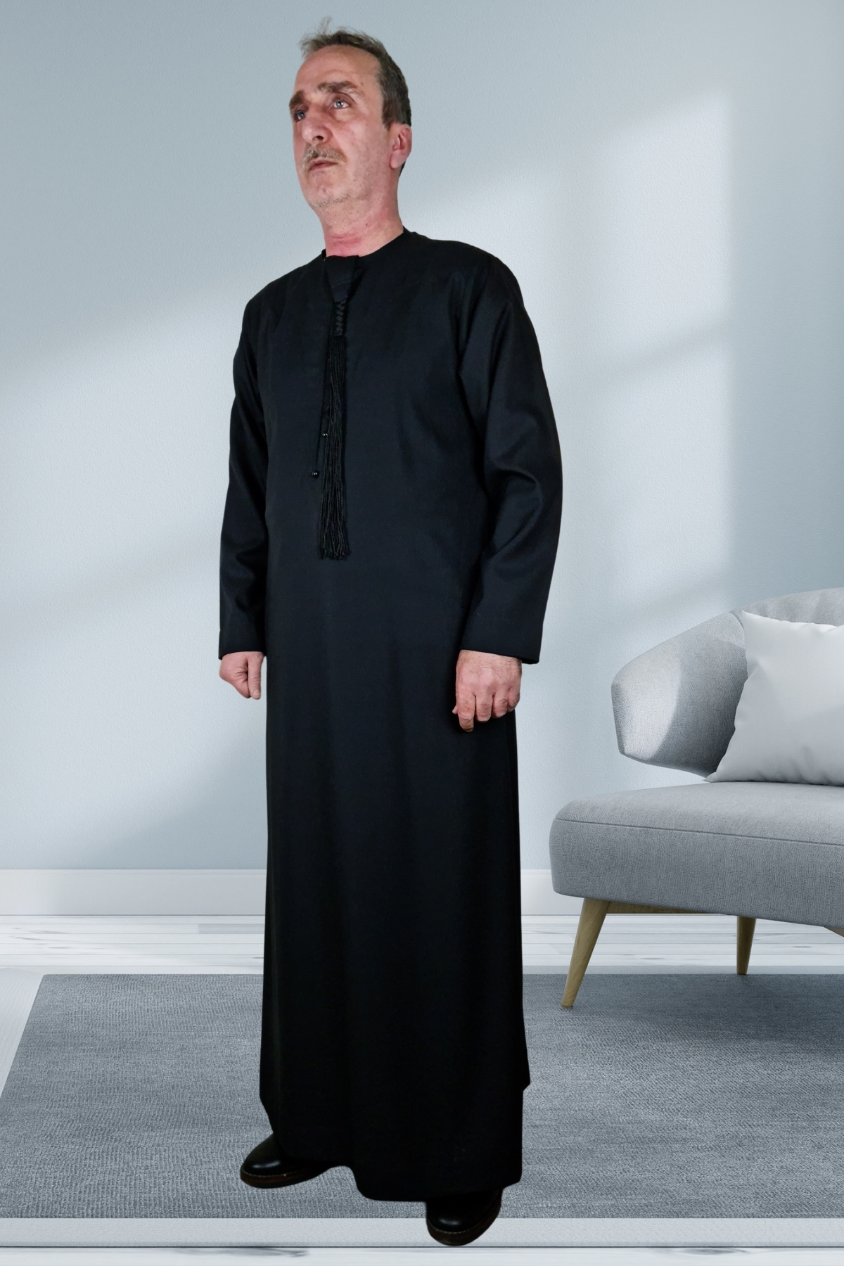 Royal Attire Hac Umre Kıyafetleri/V tasarımı Kapson Düğmeli Uzun Kollu Düğmesiz Cepli/cellabiye Giyim