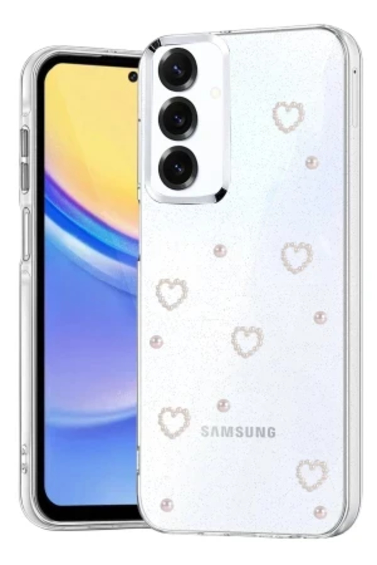 Samsung Galaxy S25 FE İçin Uyumlu Parlak Çıkartma Tasarımlı Simli Şeffaf Sararmaz Kılıf