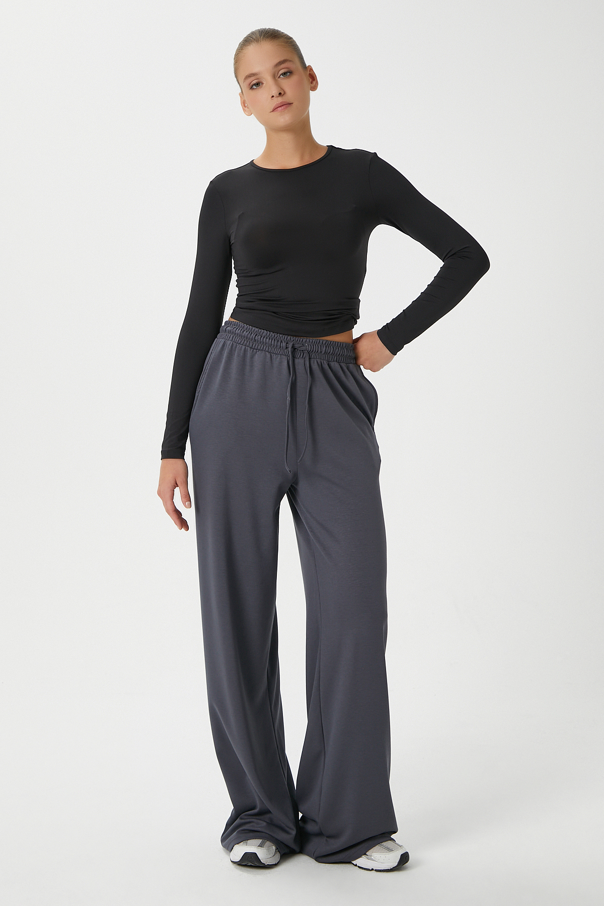 Ritnice  Kadın Modal Select Geniş Paça Antrasit Eşofman Altı - Görsel 3