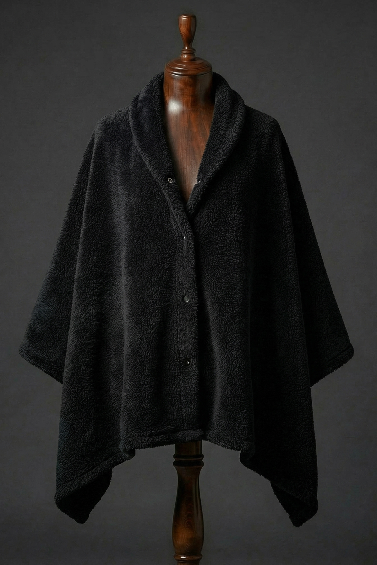 AQUABERRY Çıtçıtlı Premium Omuz Şalı Panço - Siyah