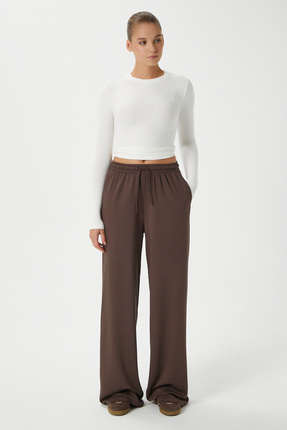 Ritnice Kadın Modal Select Geniş Paça Kahverengi Eşofman Altı
